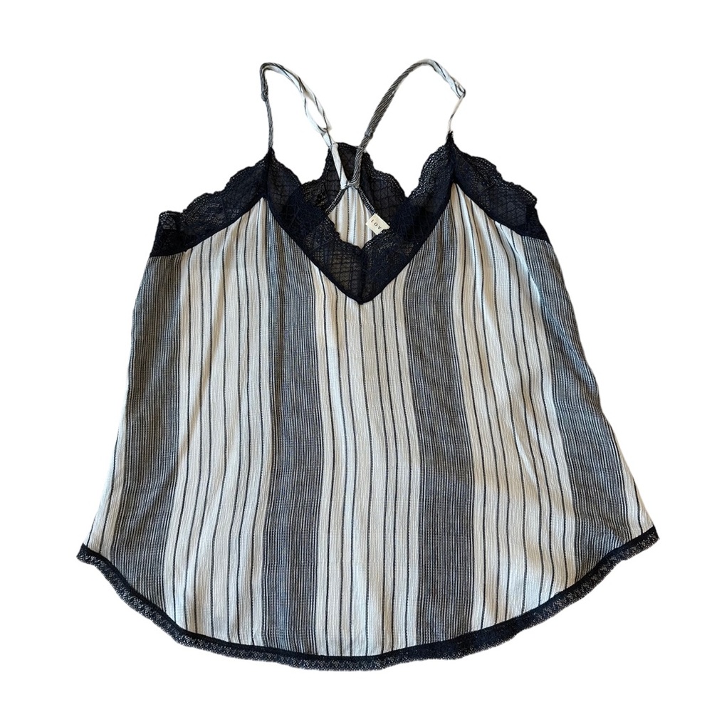 NWT Lovestitch Striped Camisole Tank with Lace Navy & Ivory Sz M - Picture 5 of 13